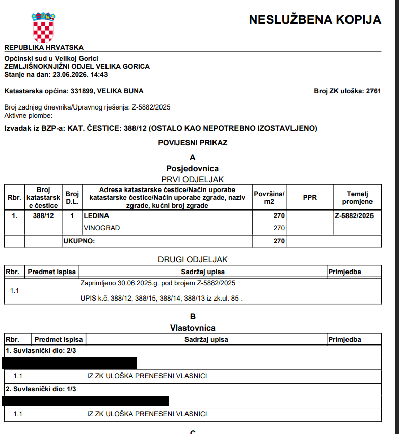 izvadak iz bzp-a povijesni prikaz vlasnistva