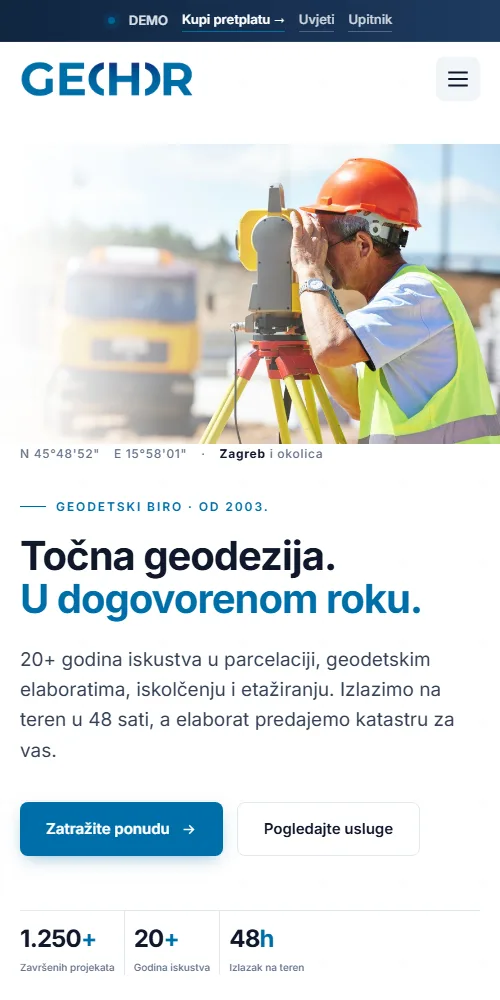 demo web stranica geodetski ured mobitel